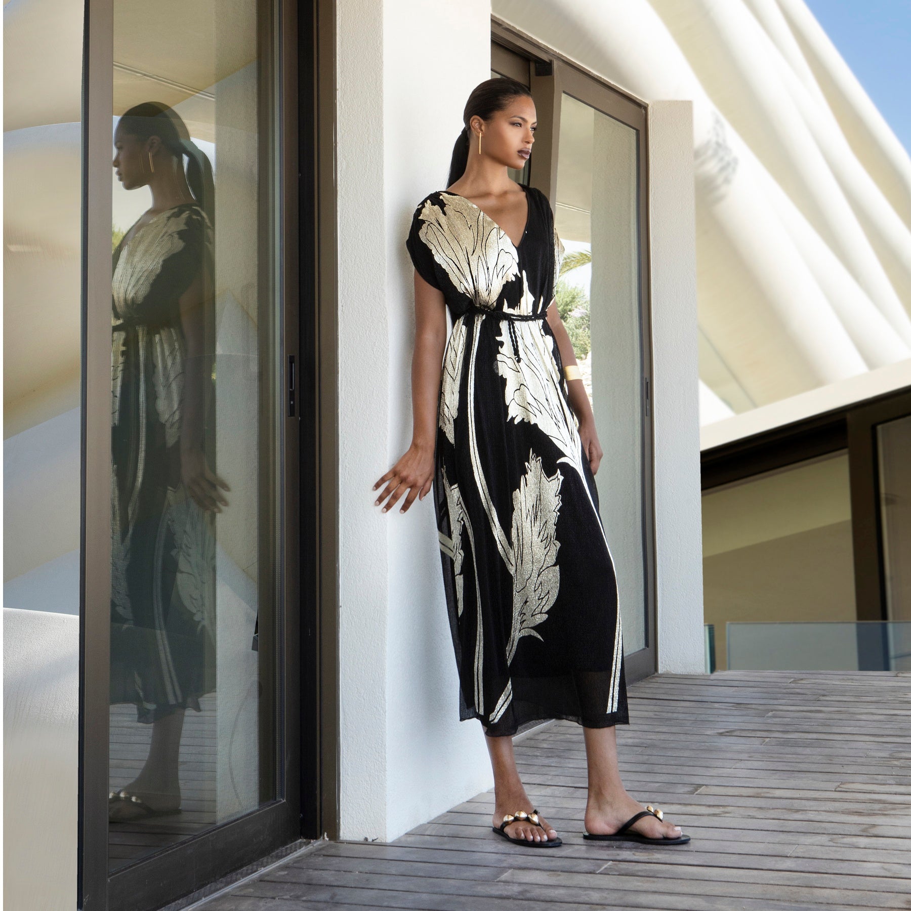 Aggl - Metallic Plisse Midi Dress With Knitted Details Collection 1640 Aggl - Metallic Plisse Midi Dress With Knitted Details Collection 1640