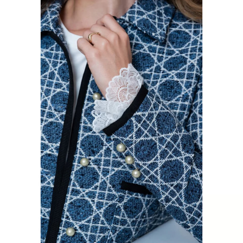 Geisha Women's Casual Tweed-Style Jacquard Jacket - Indigo Navy