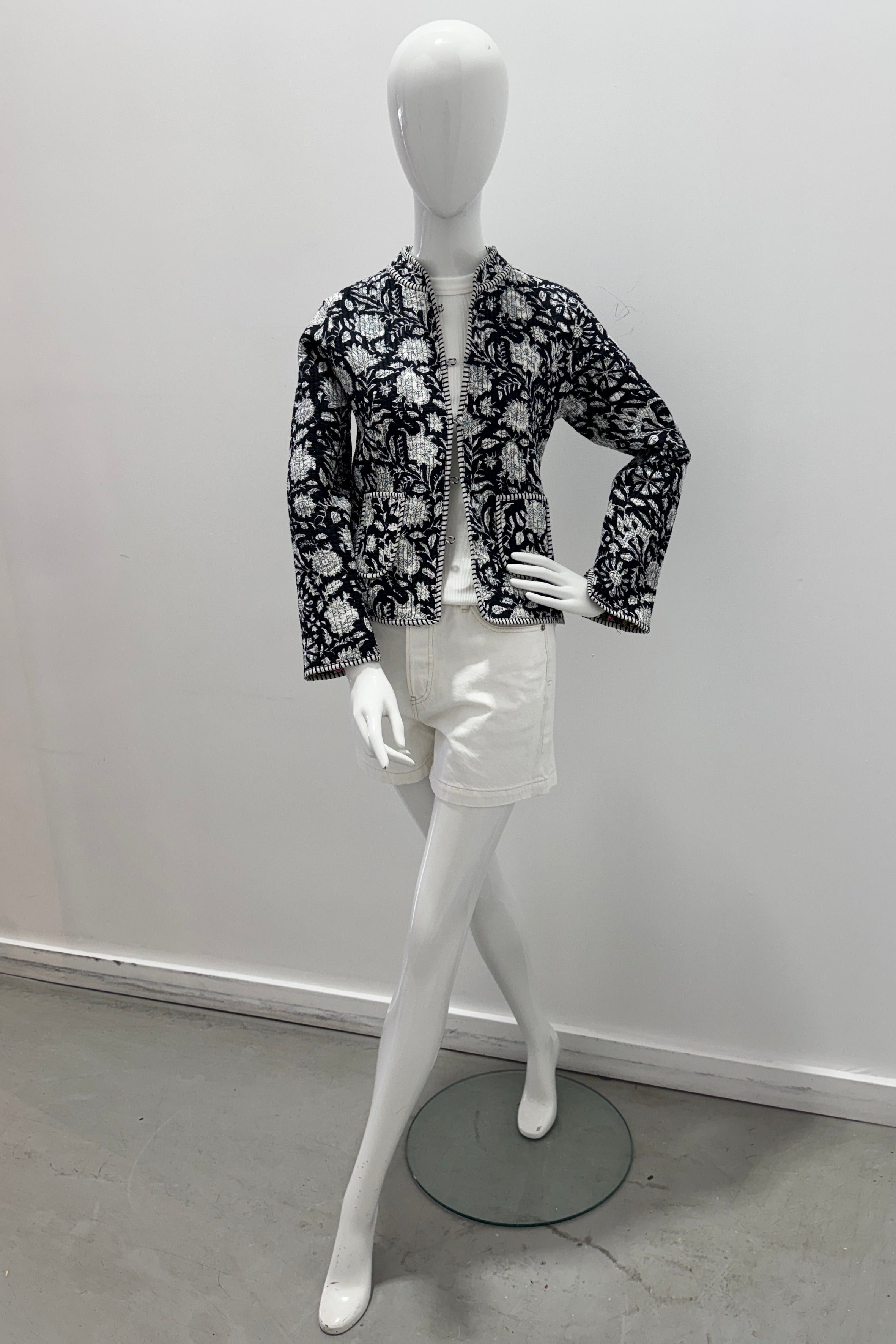 Cotton Reversible Quilted Jacket Black Garden