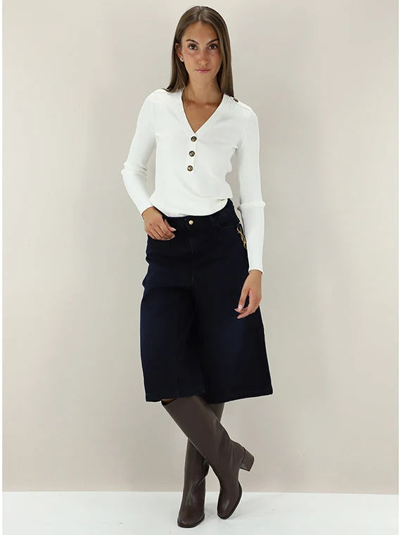 Liu Jo White Jersey Knit Sweater  - Bianco Lana