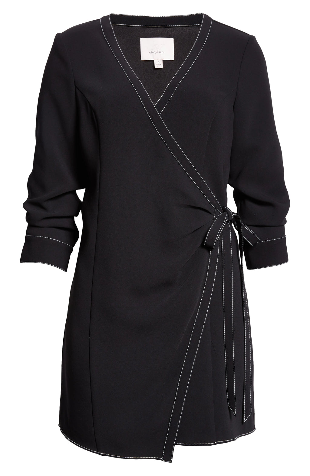 Cinq A Sept Chelsea Topstitch Detail Wrap Minidress