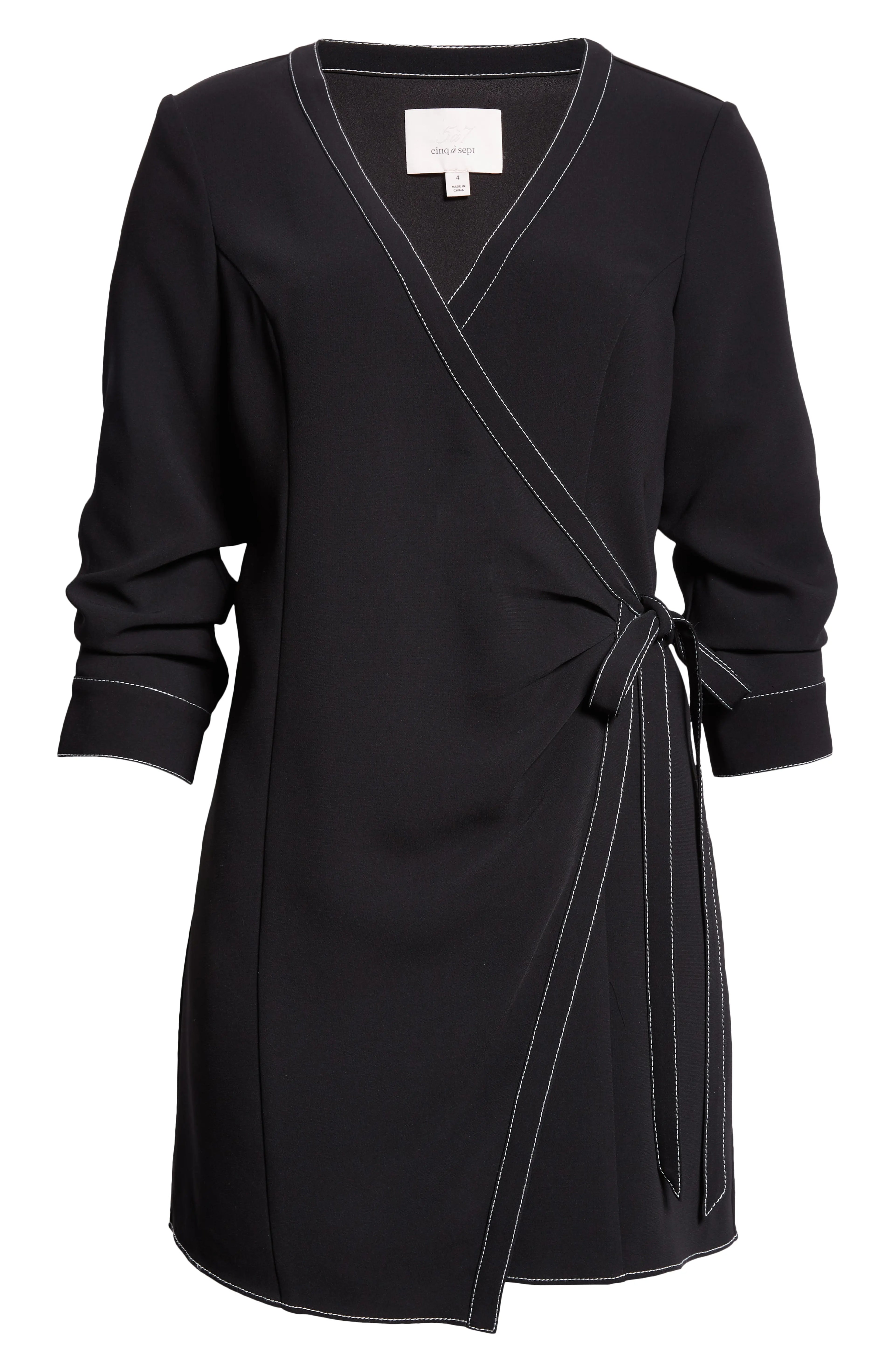 Cinq A Sept Chelsea Topstitch Detail Wrap Minidress