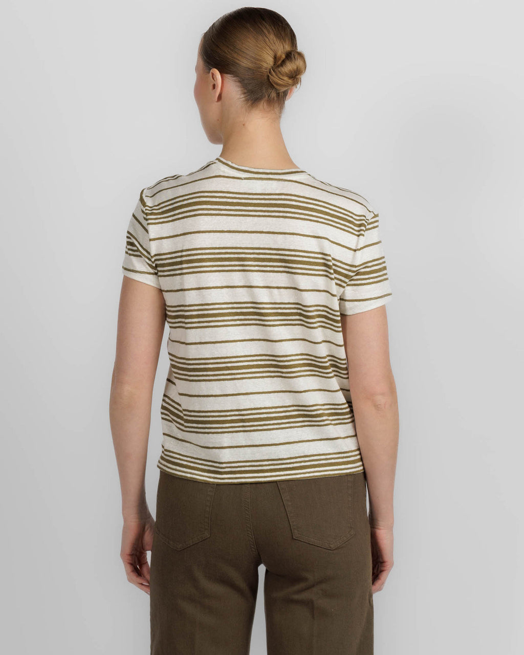 Frame The Linen Striped Baby Tee Military Multi