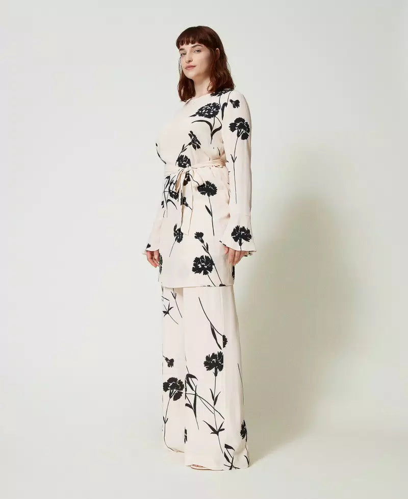 Pantalon palazzo en crêpe fleuri Twinset
