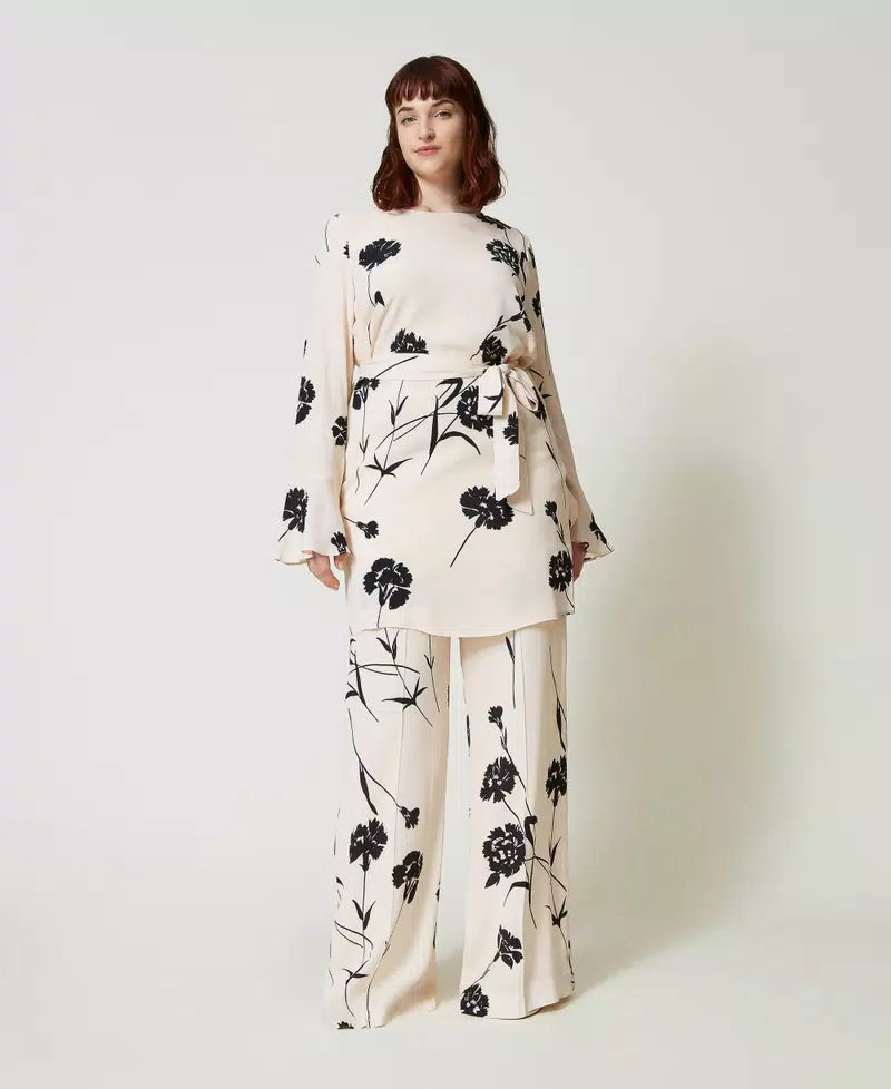 Pantalon palazzo en crêpe fleuri Twinset