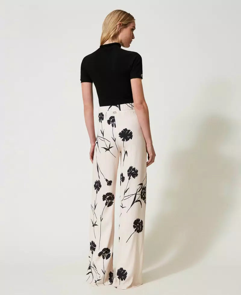 Pantalon palazzo en crêpe fleuri Twinset
