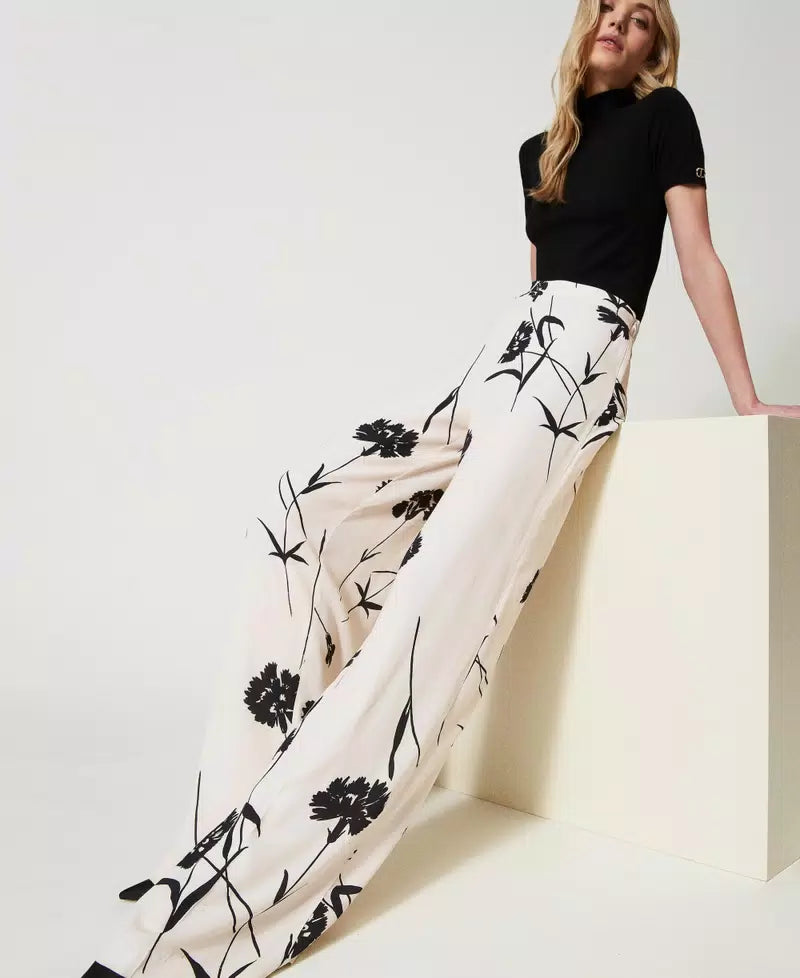 Pantalon palazzo en crêpe fleuri Twinset