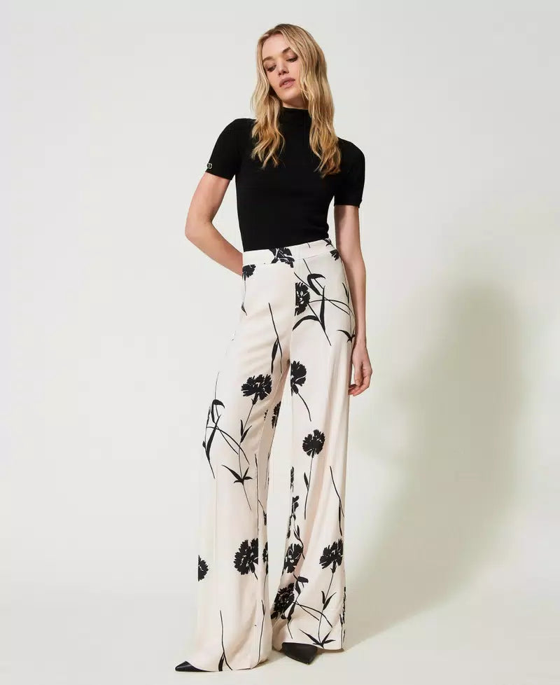 Pantalon palazzo en crêpe fleuri Twinset
