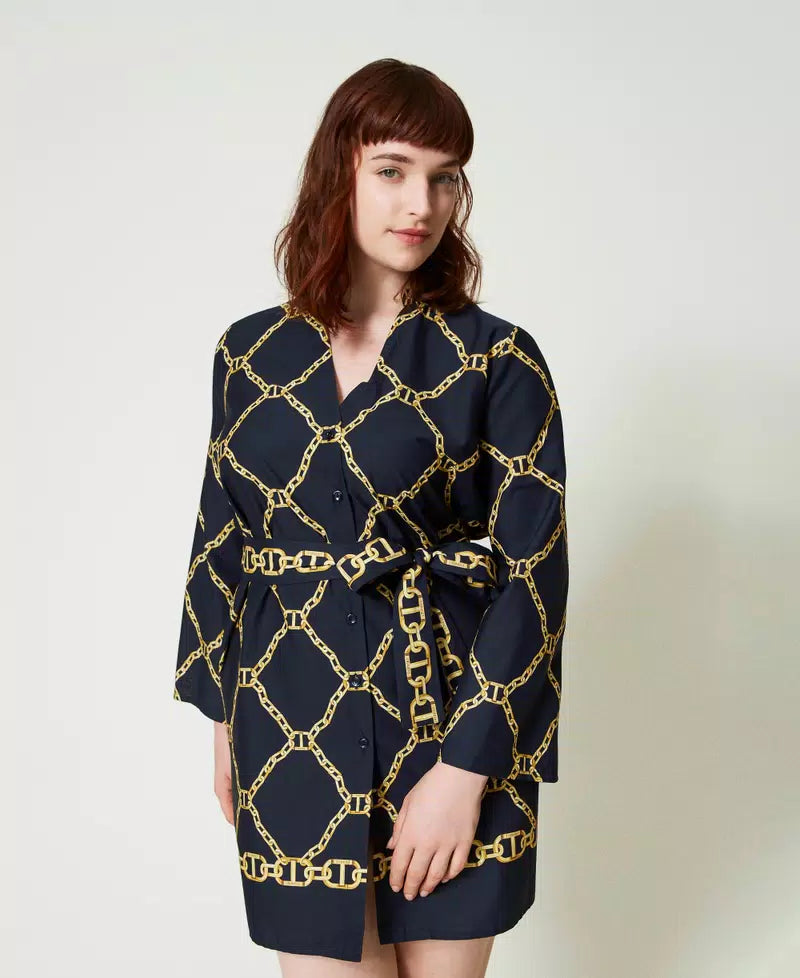 Twinset Short poplin dress with chain print