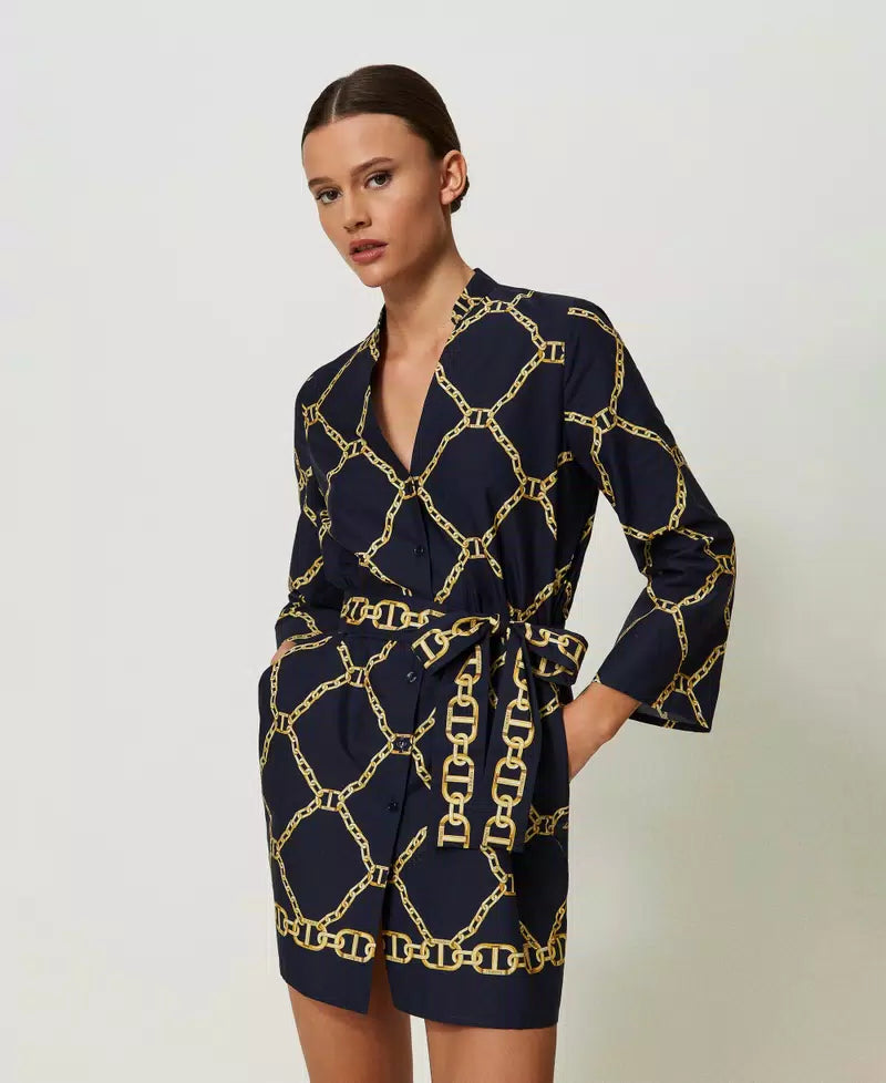 Twinset Short poplin dress with chain print