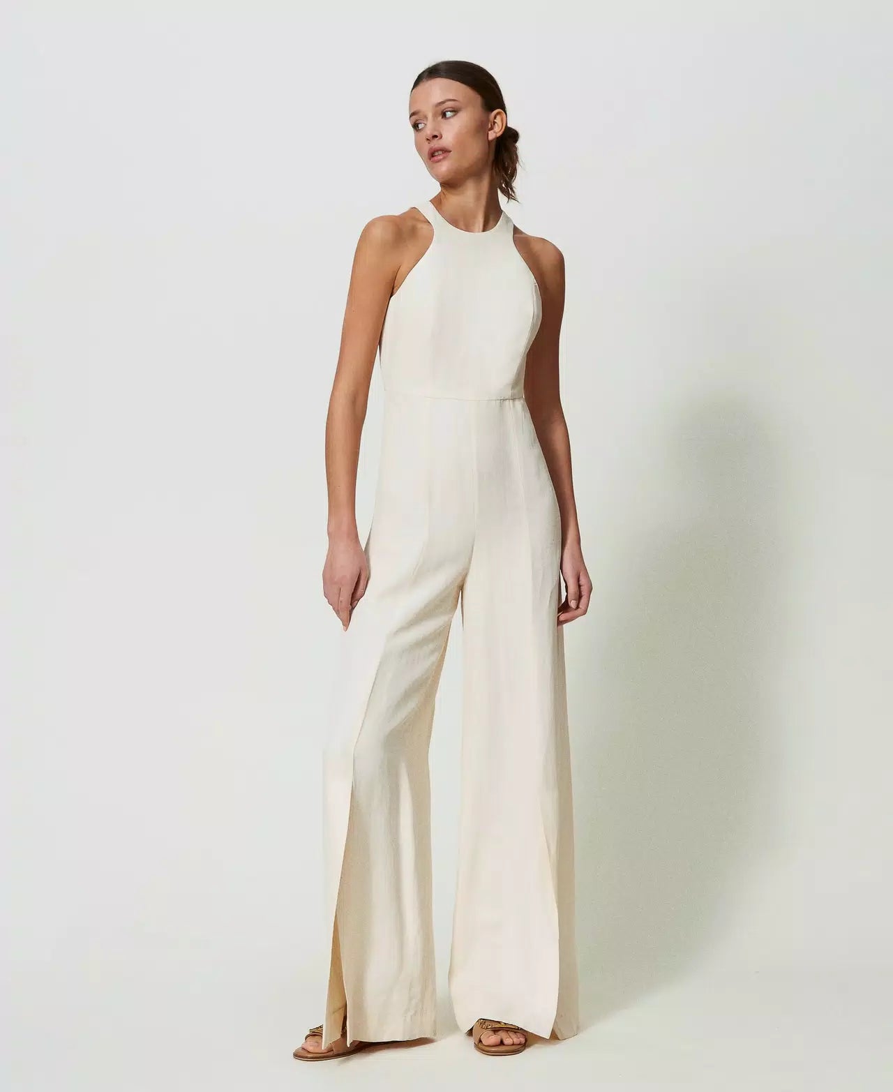 Twinset Long linen blend jumpsuit