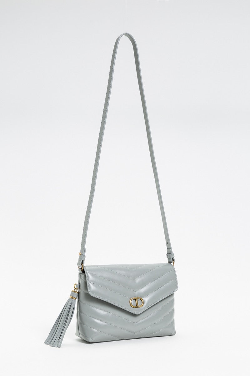 Twinset Dreamy logo quilted gray leather bag