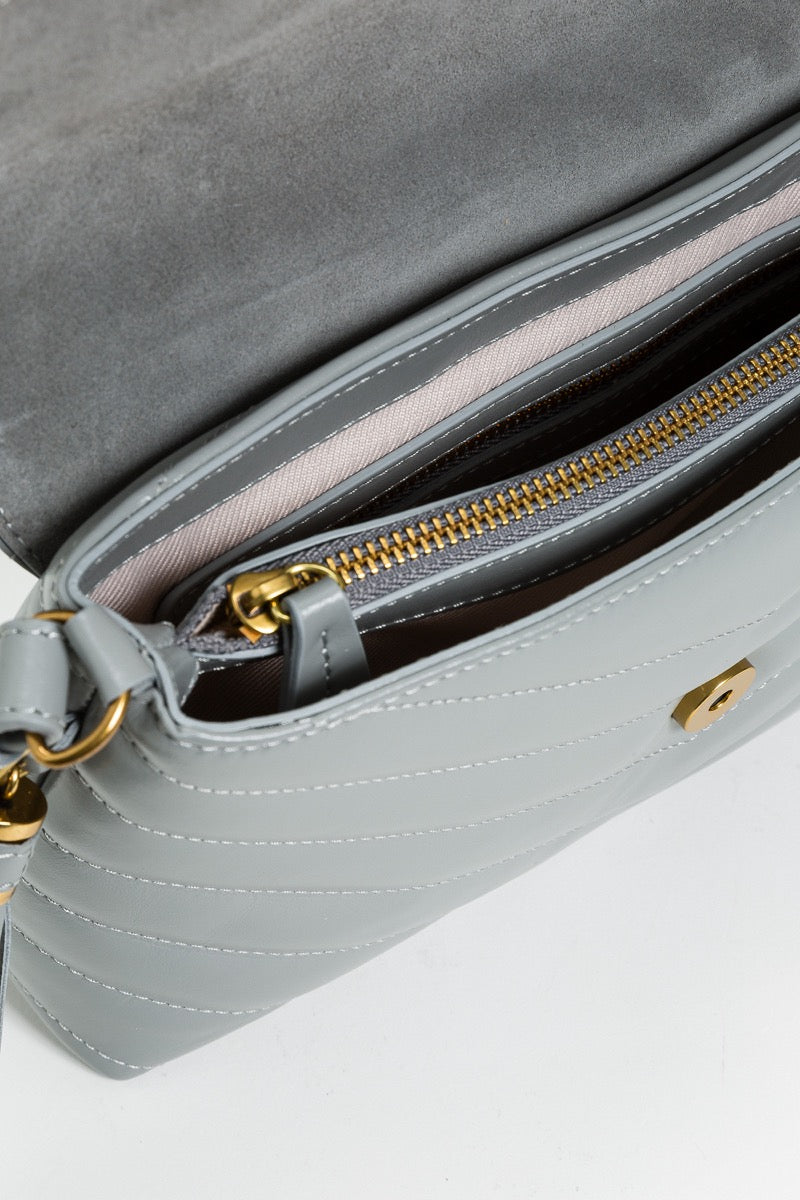 Twinset Dreamy logo quilted gray leather bag