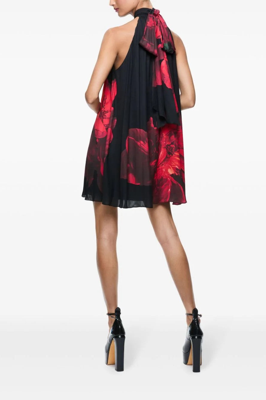 Robe mini trapèze à col halter à nouer Corine d'Alice & Olivia