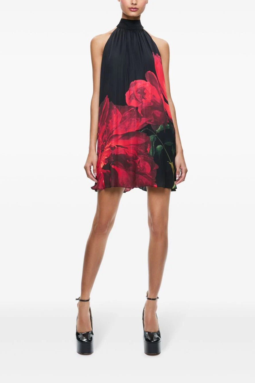 Robe mini trapèze à col halter à nouer Corine d'Alice & Olivia