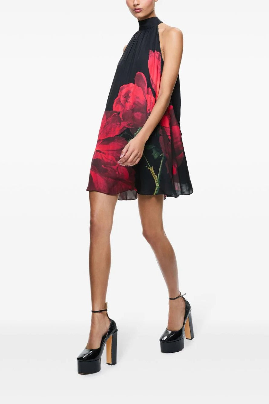 Robe mini trapèze à col halter à nouer Corine d'Alice & Olivia