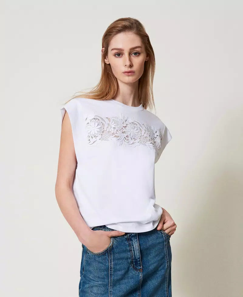 T-shirt Twinset avec application en dentelle