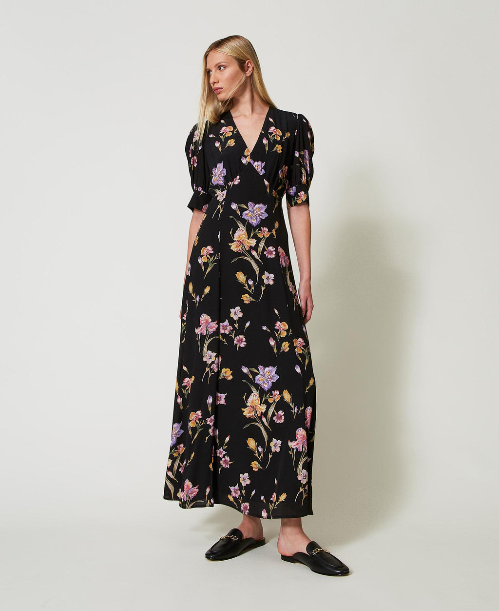 Twinset Long crêpe de Chine floral dress