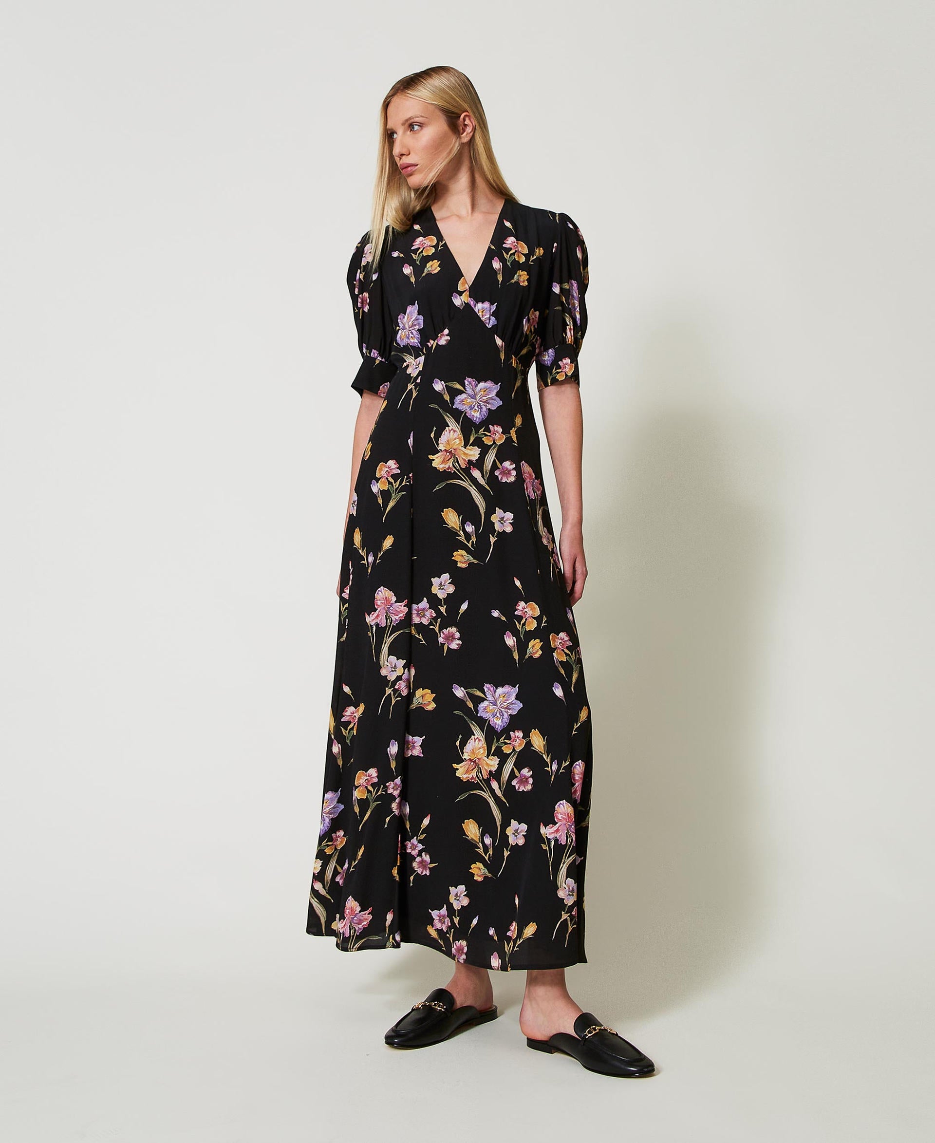 Twinset Long crêpe de Chine floral dress