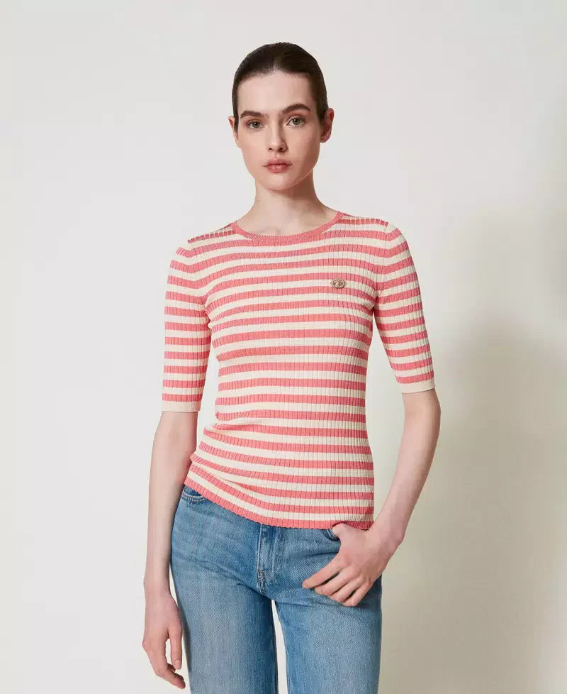 Twinset Striped Jumper With Short Sleeves