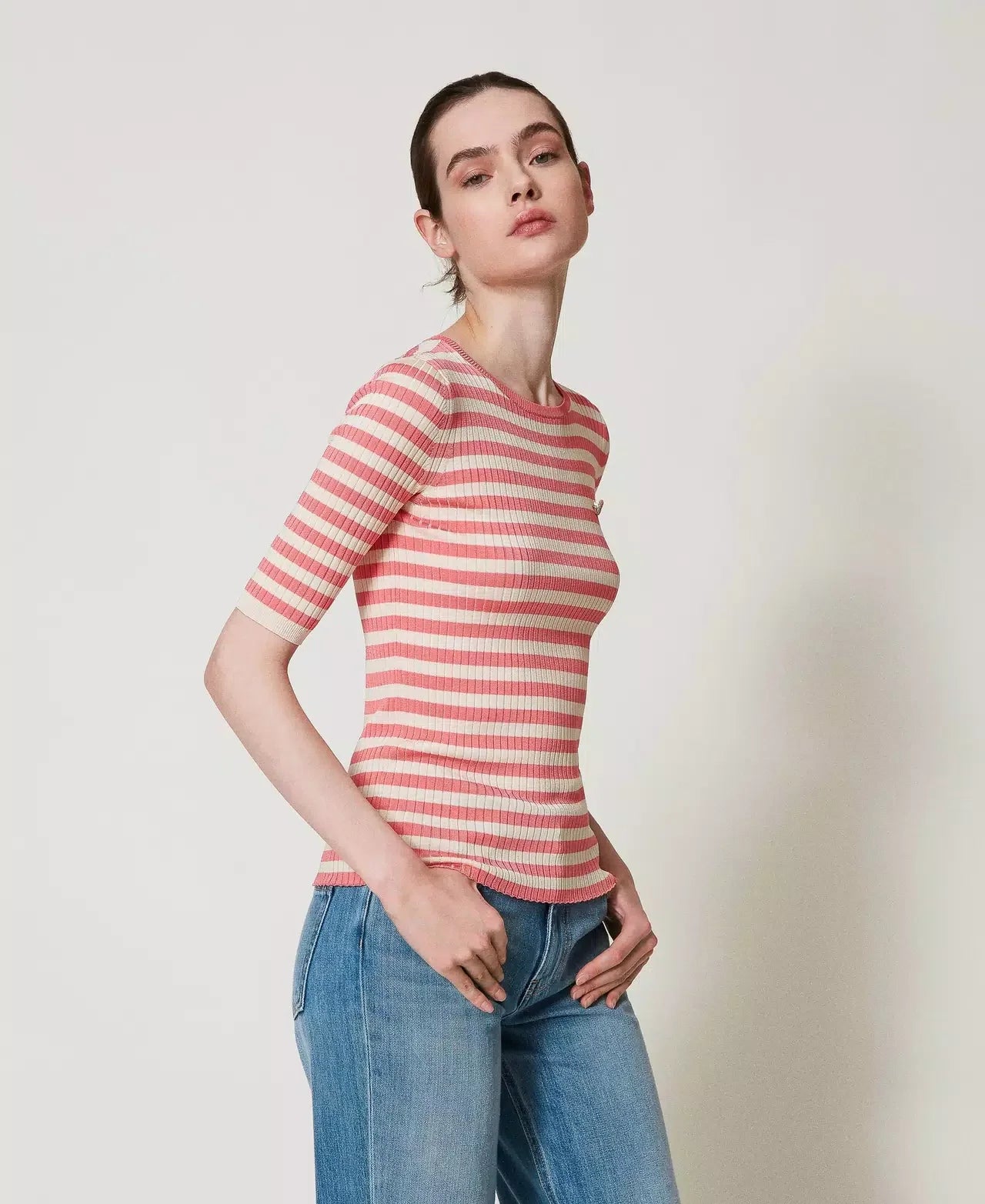 Twinset Striped Jumper With Short Sleeves