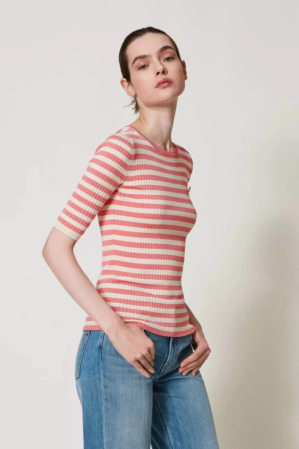 Pull rayé Twinset à manches courtes