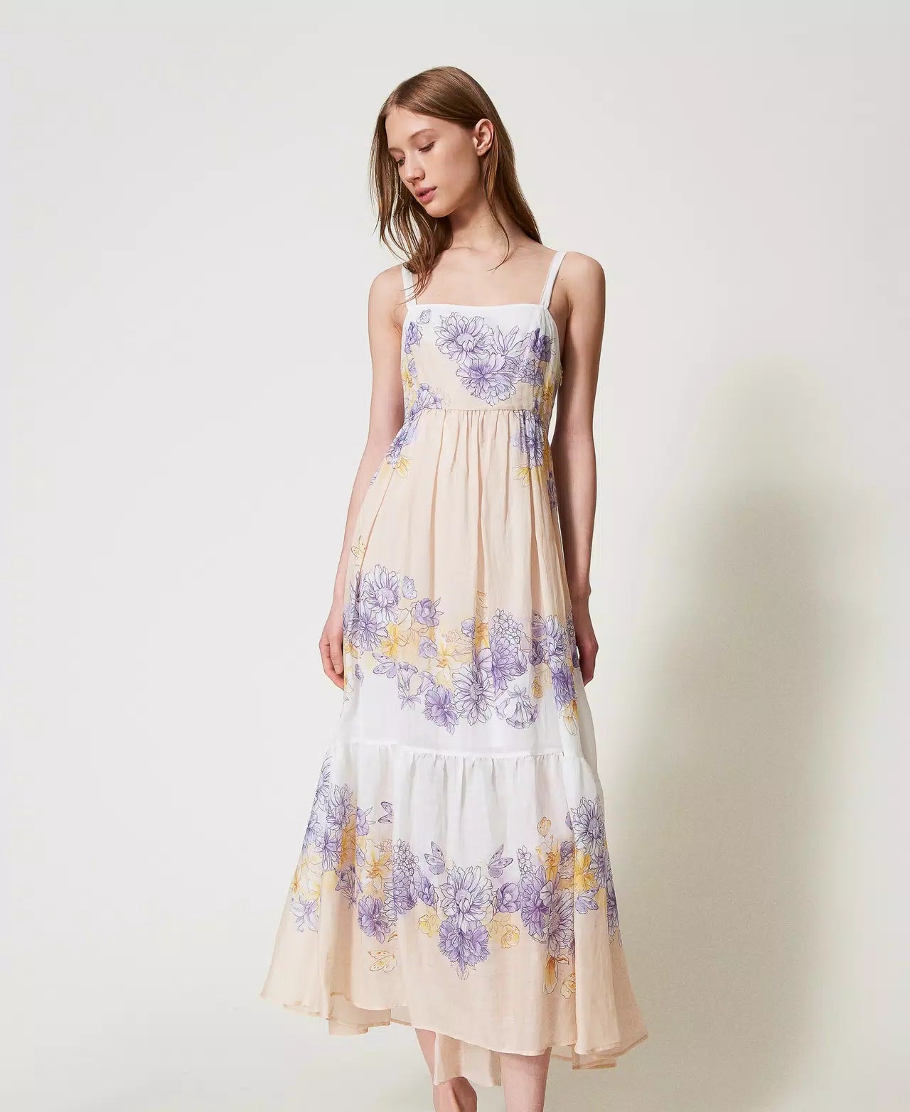 Robe longue en ramie bustier à motif floral Twinset
