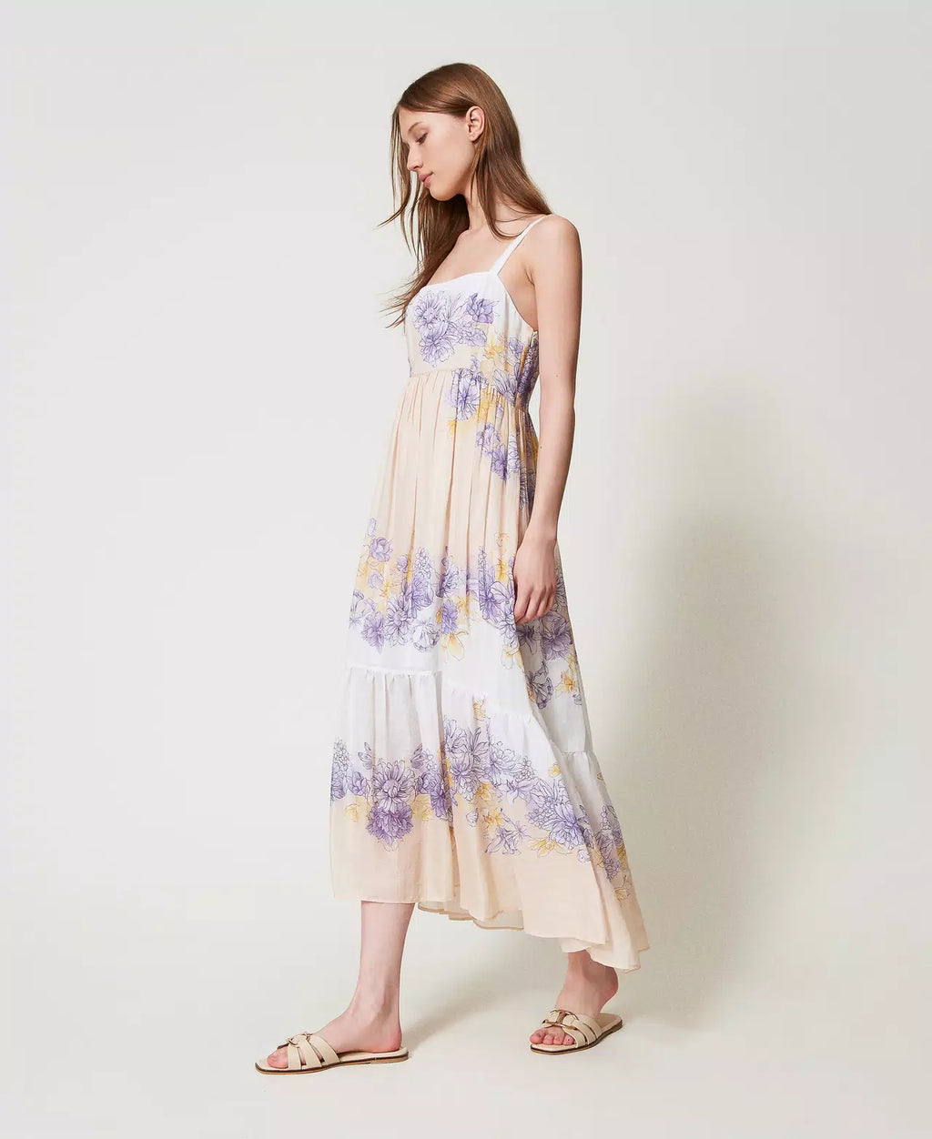 Robe longue en ramie bustier à motif floral Twinset