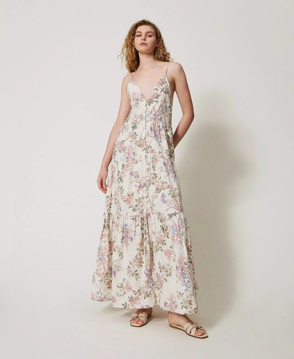 Robe longue en mousseline de soie à imprimé floral Twinset