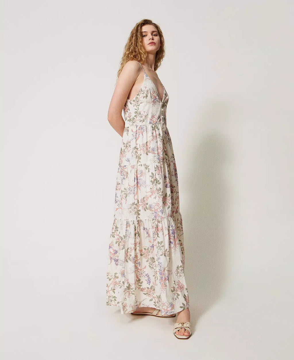 Robe longue en mousseline de soie à imprimé floral Twinset