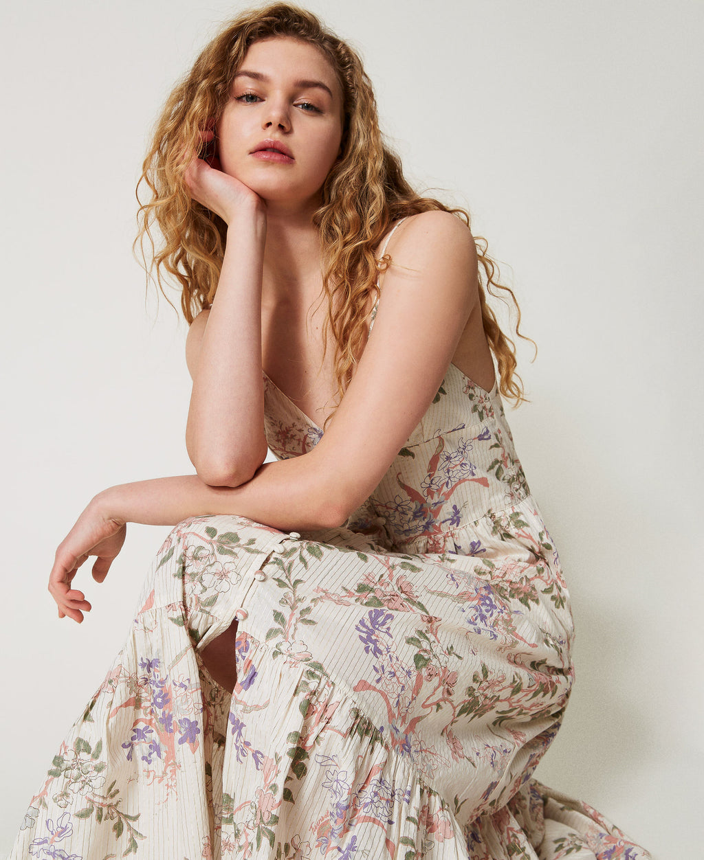 Robe longue en mousseline de soie à imprimé floral Twinset