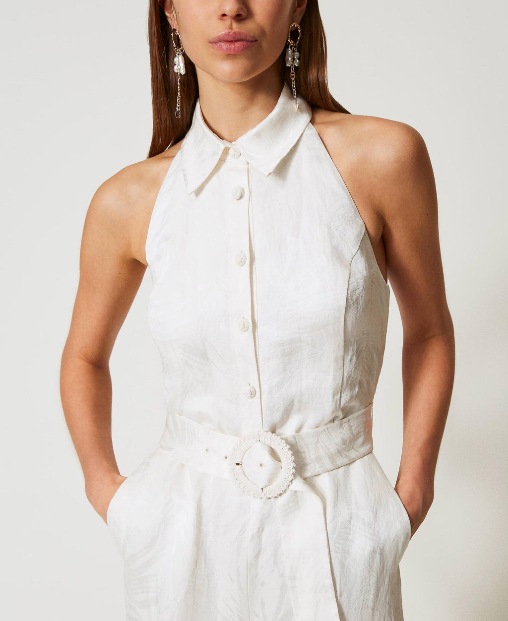 Twinset Long jacquard satin jumpsuit