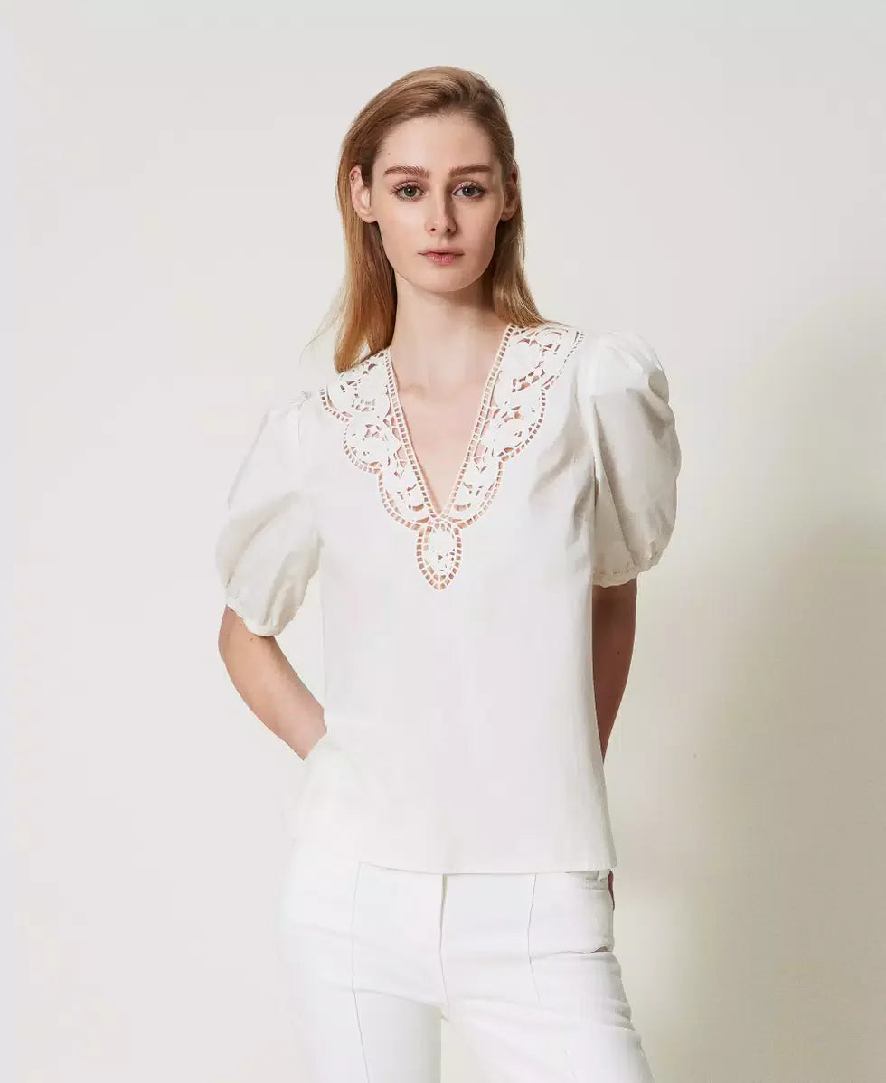 Blouse Twinset En Popeline Broderie Anglaise