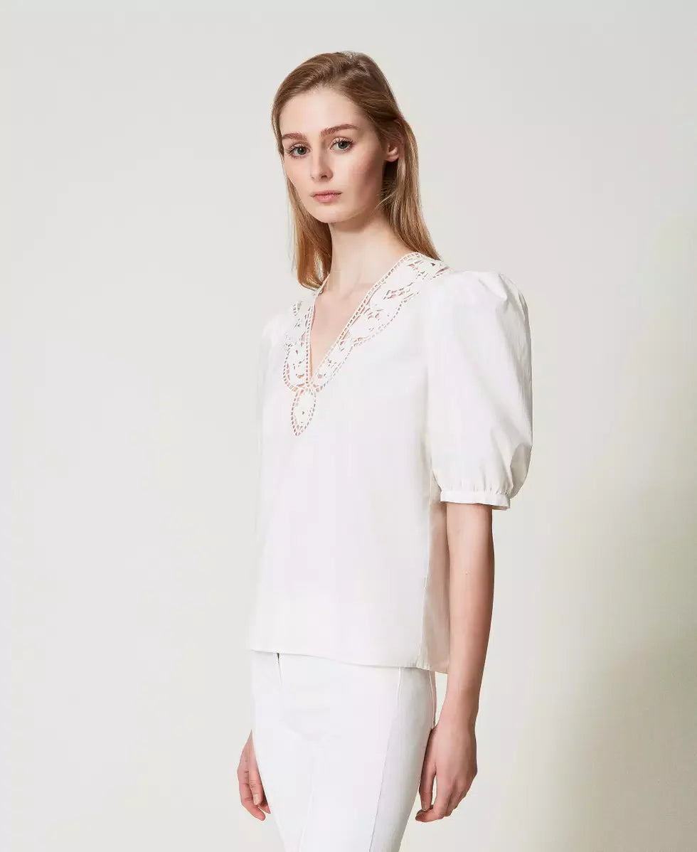 Blouse Twinset En Popeline Broderie Anglaise