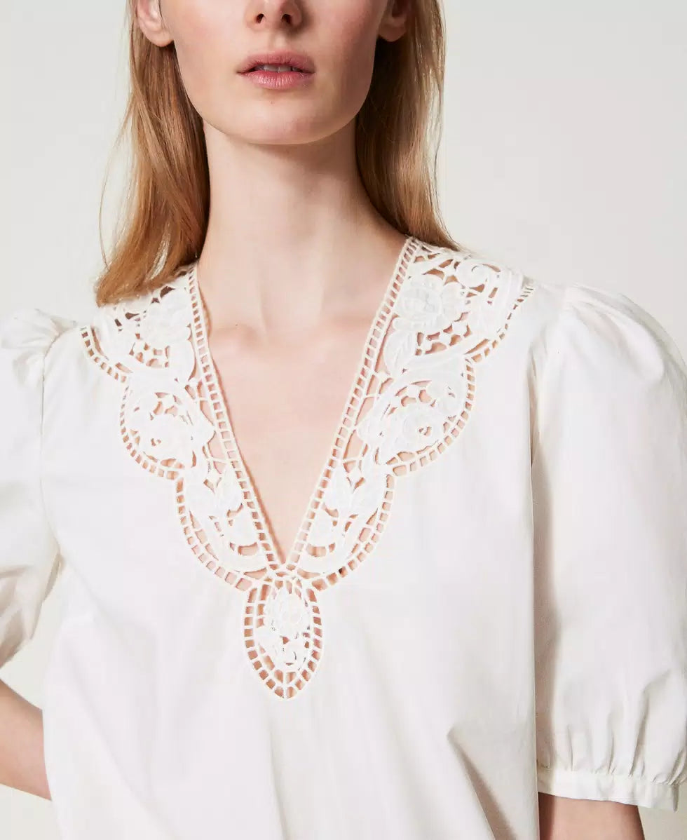 Blouse Twinset En Popeline Broderie Anglaise