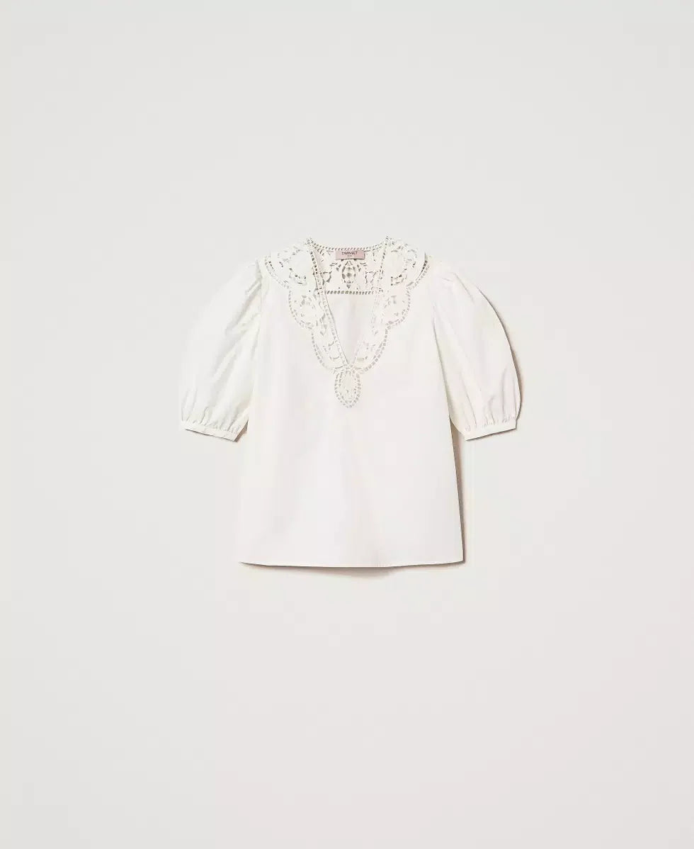 Blouse Twinset En Popeline Broderie Anglaise