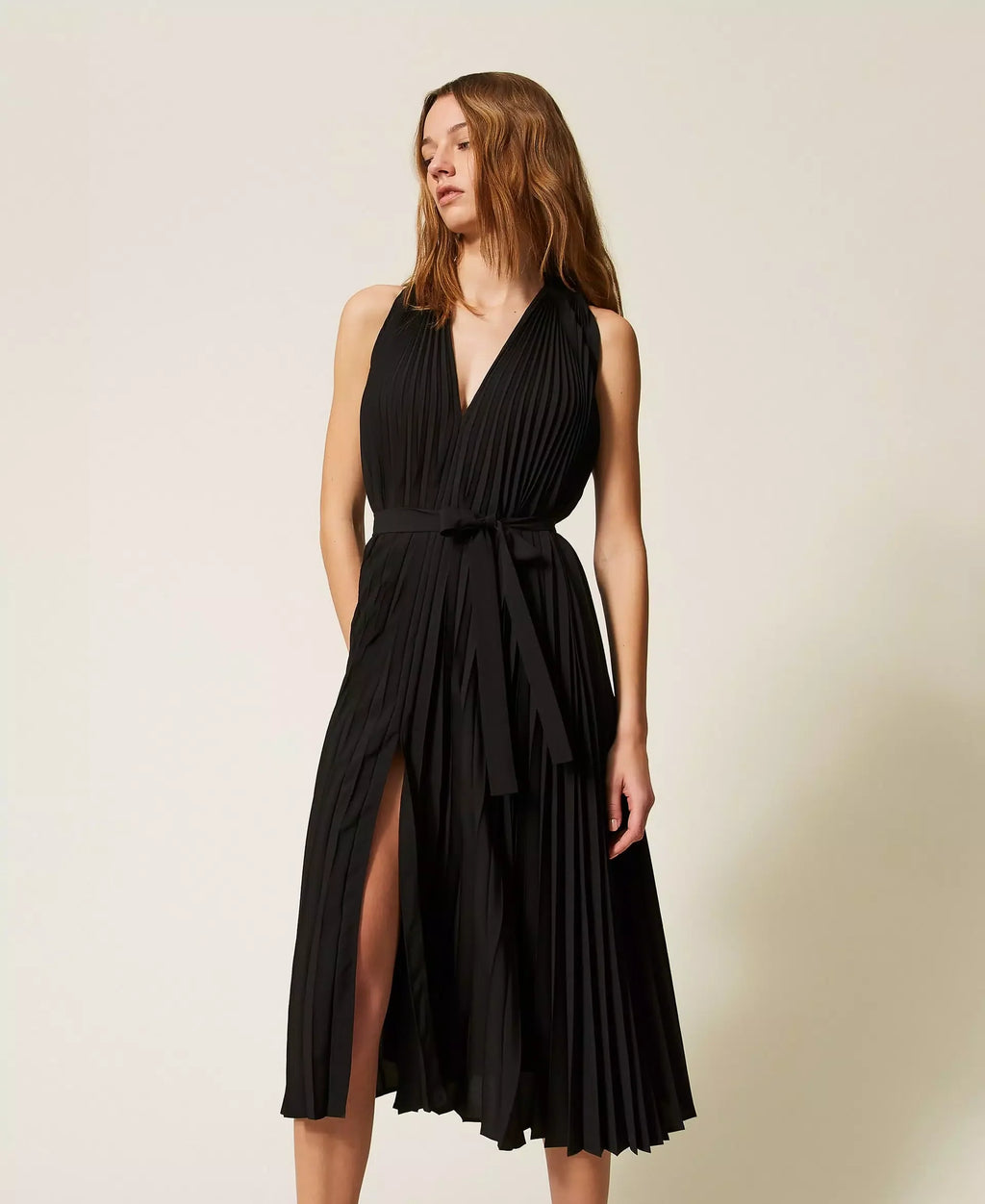 Robe longue Twinset en crêpe de Chine et popeline