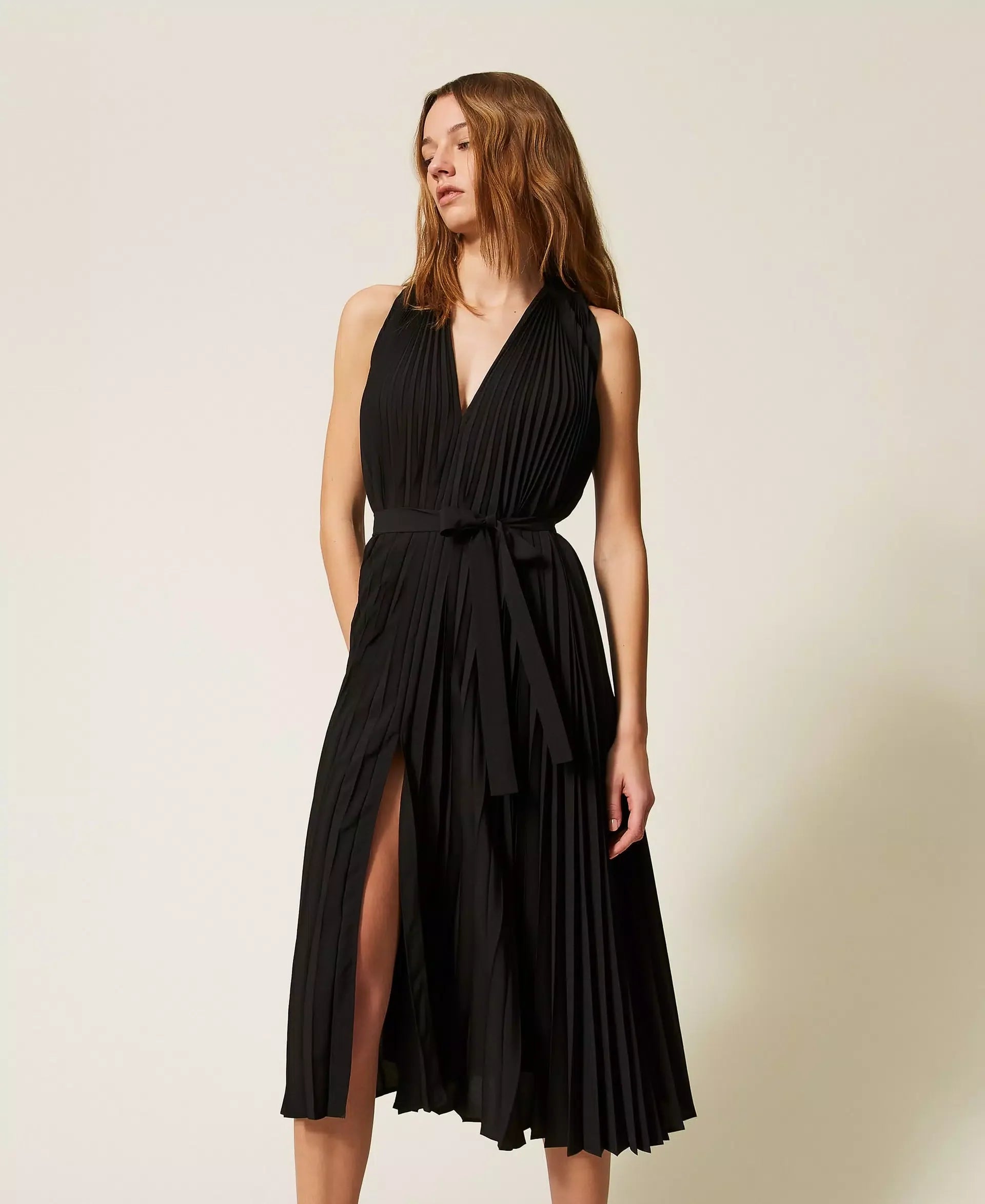 Robe longue Twinset en crêpe de Chine et popeline