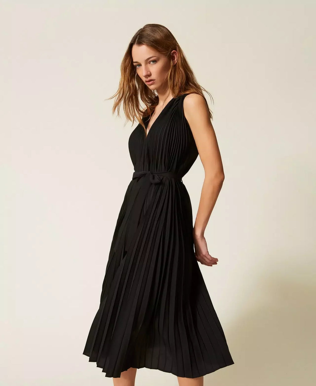 Robe longue Twinset en crêpe de Chine et popeline