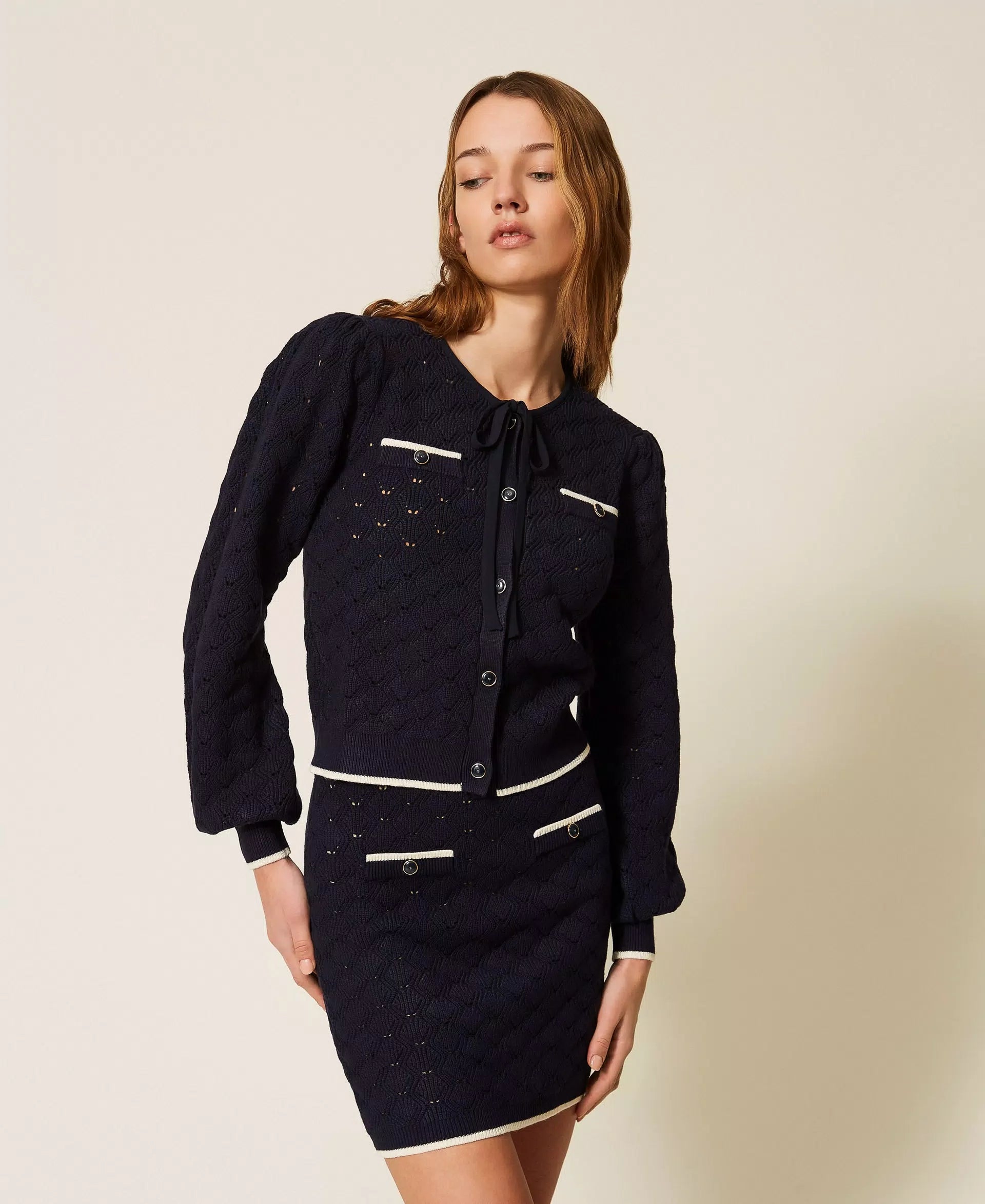 Twinset Jacquard cardigan Navy