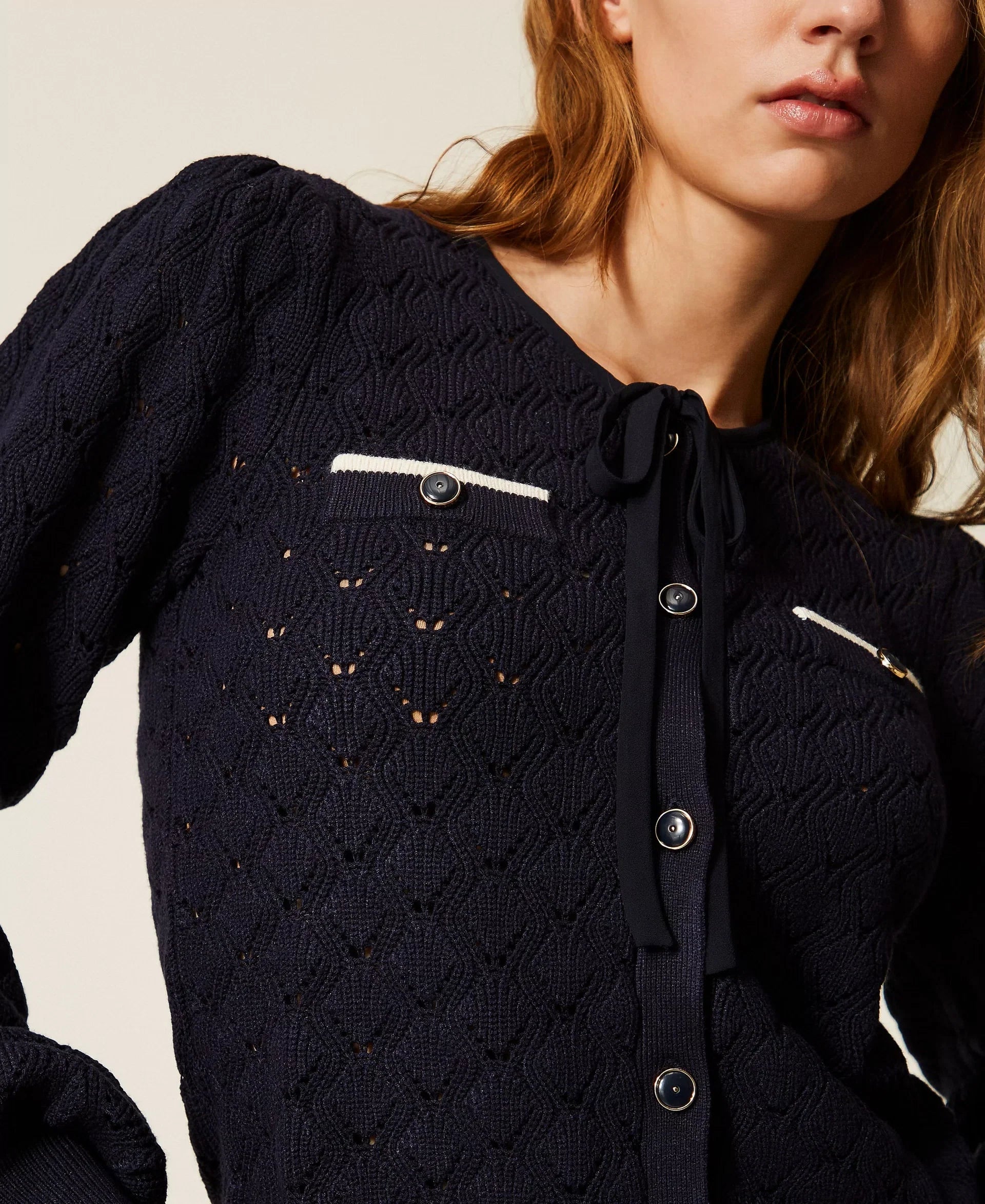 Twinset Jacquard cardigan Navy