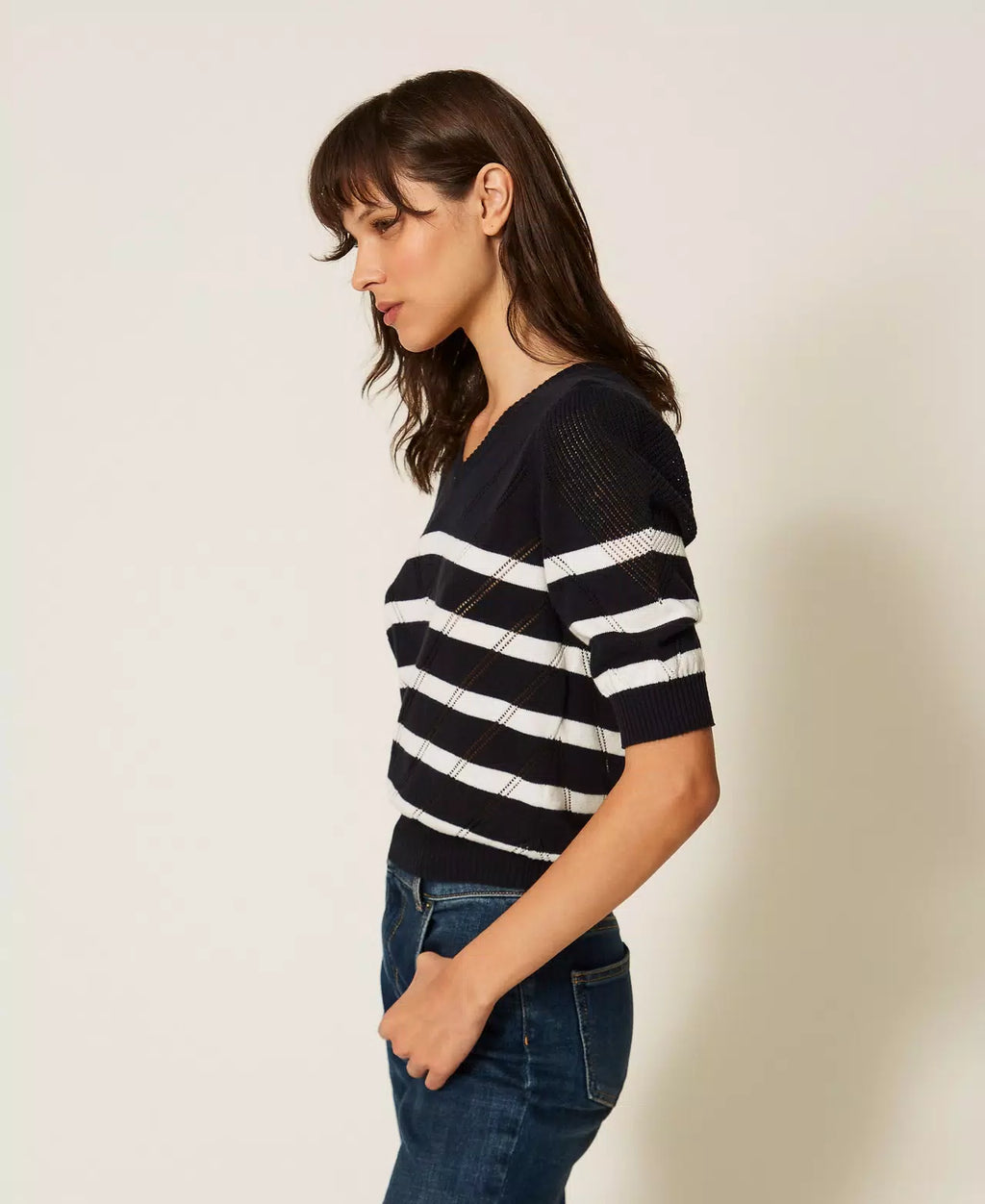 Twinset Cotton And Cashmere Striped Jumper -