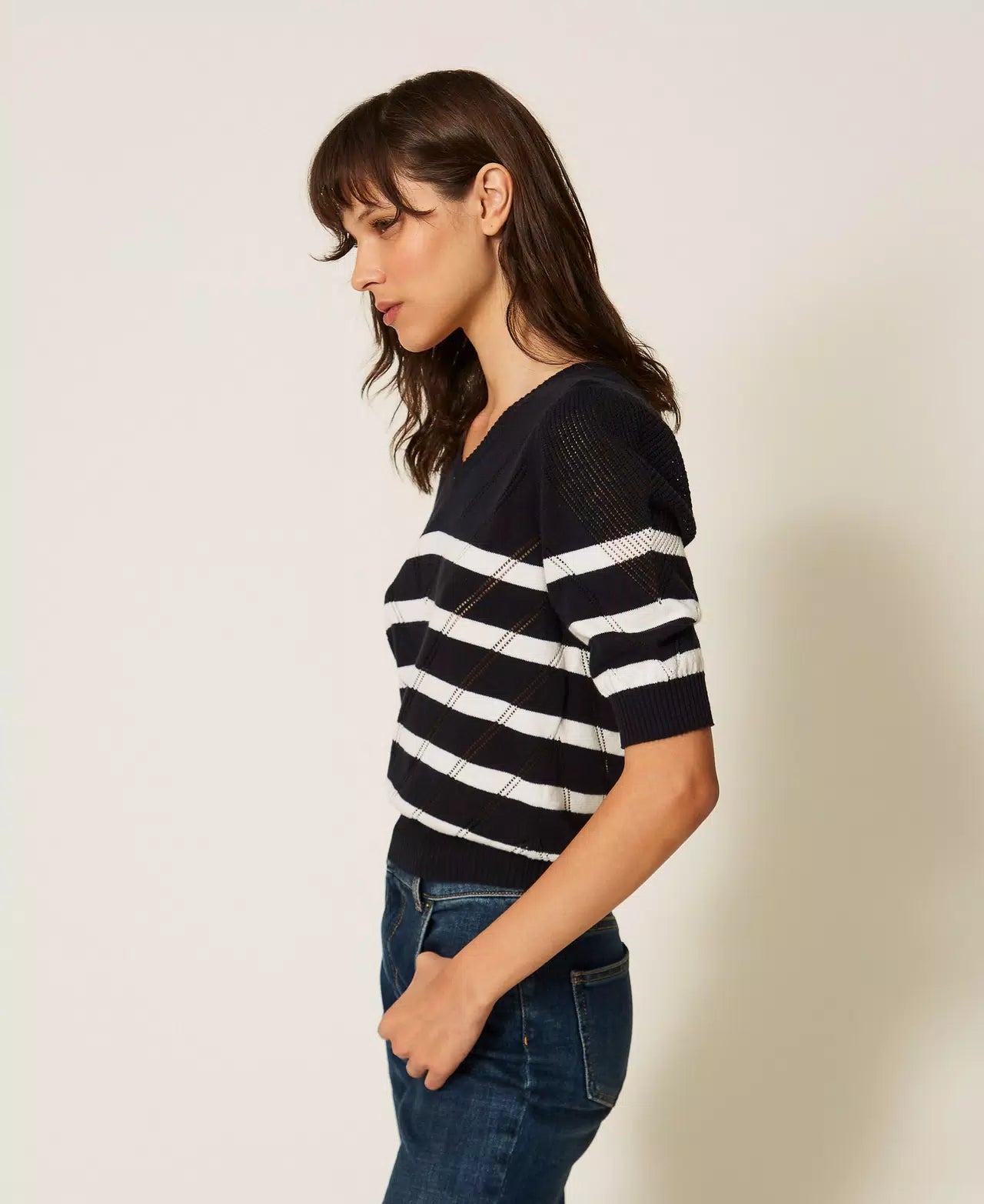 Twinset Cotton And Cashmere Striped Jumper -