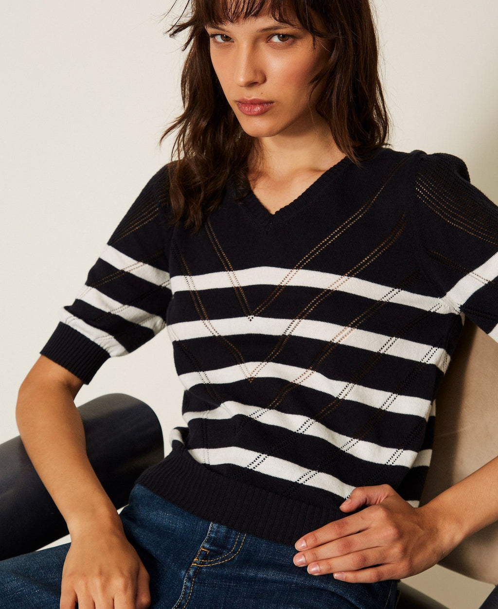 Twinset Cotton And Cashmere Striped Jumper -
