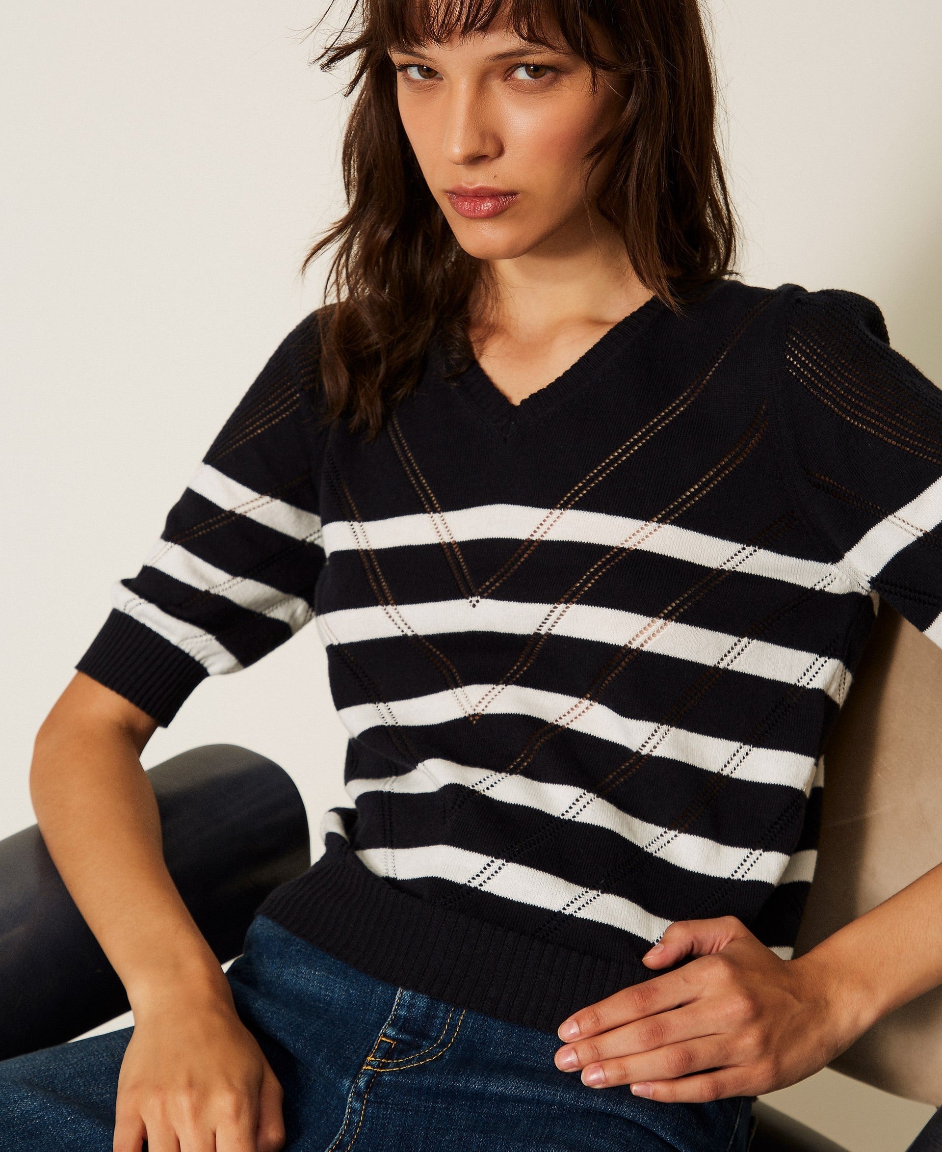 Twinset Cotton And Cashmere Striped Jumper -
