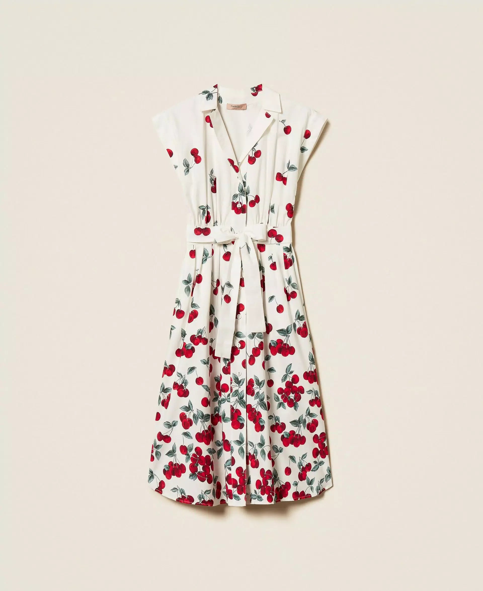Twinset Poplin Midi Dress With Cherry Print