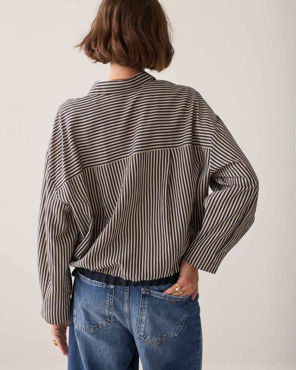 Summum Blouse boxy two tone stripe MIDNIGHT BLUE