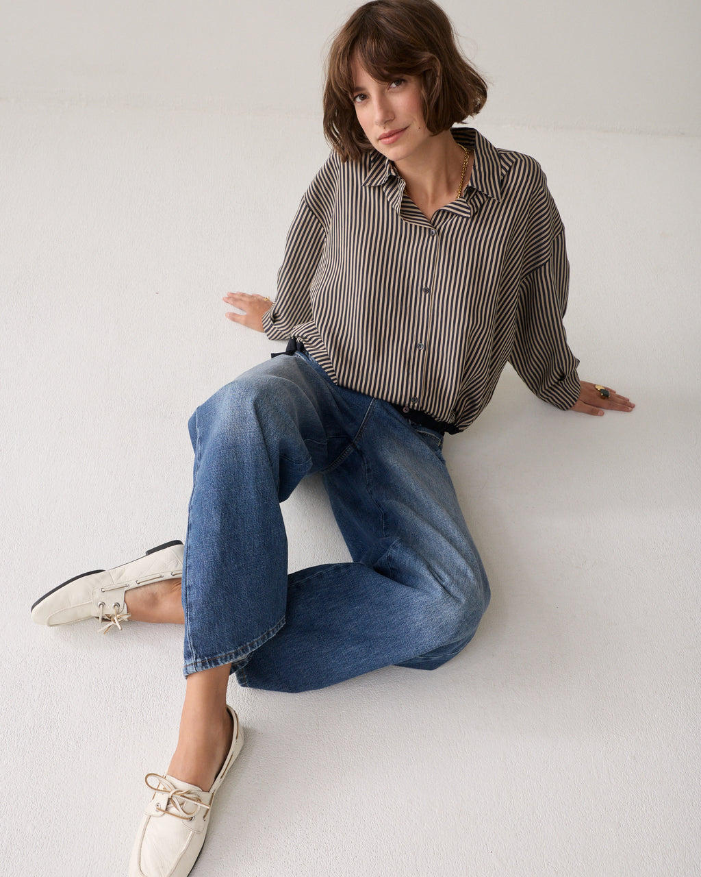 Summum Blouse boxy two tone stripe MIDNIGHT BLUE