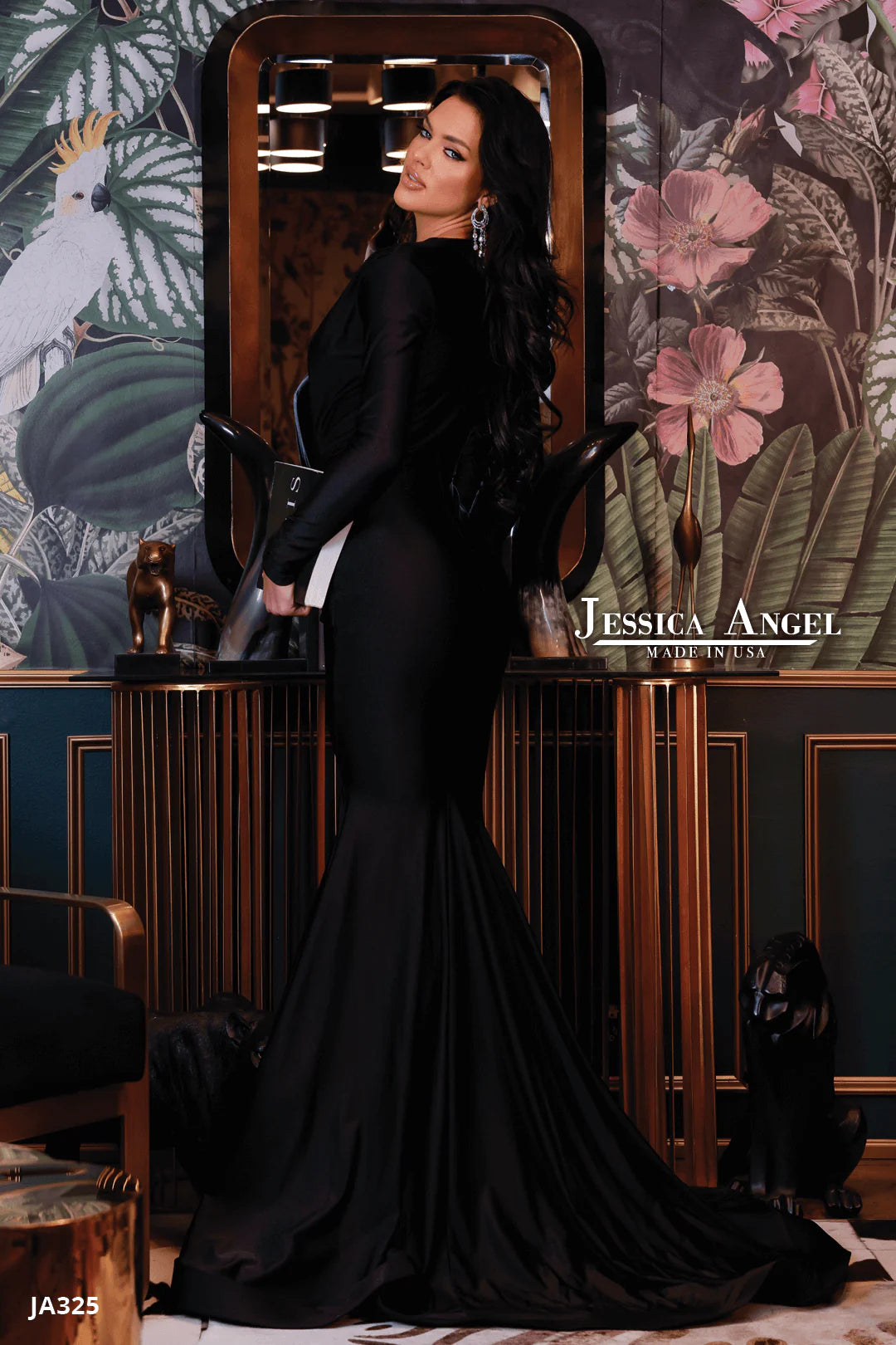 Jessica Angel Long Sleeve Deep V Gown Royal