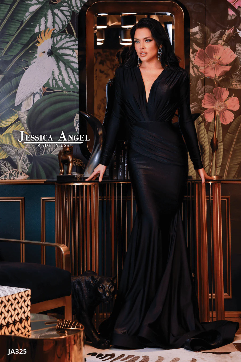 Jessica Angel Long Sleeve Deep V Gown Royal